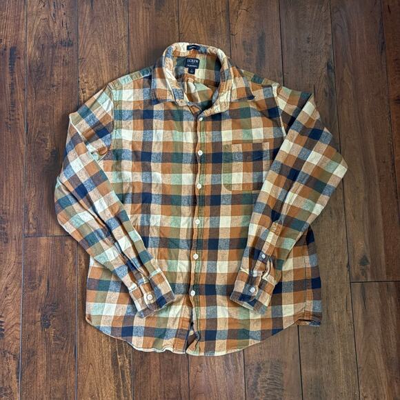 J.Crew Other - J. Crew Flannel Shirt Mens L Brown Plaid Button Up Collared Casual Long Sleeve